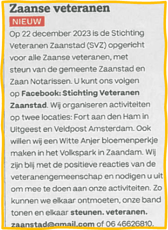 Krantenknipsel: Zaanse veteranen